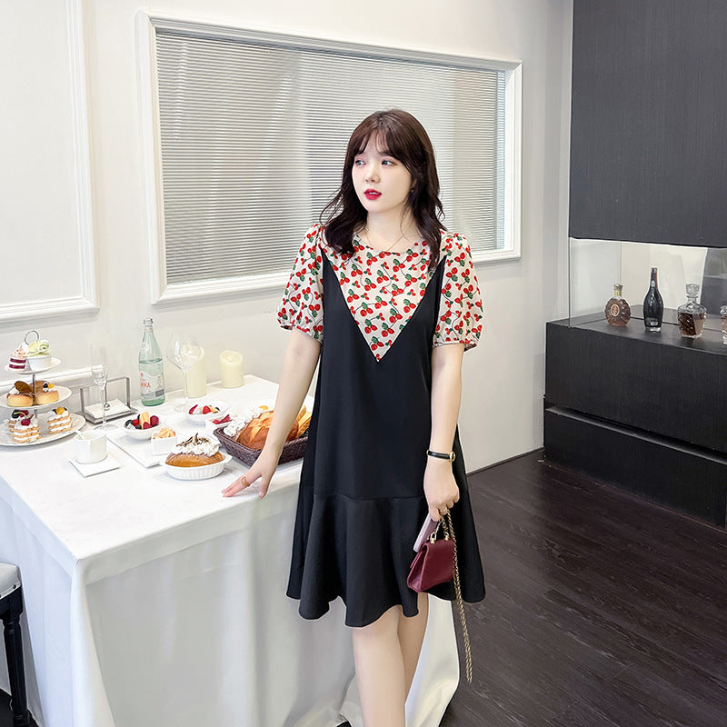 Plus Size Korean Mock 2 Piece Cherry Dress