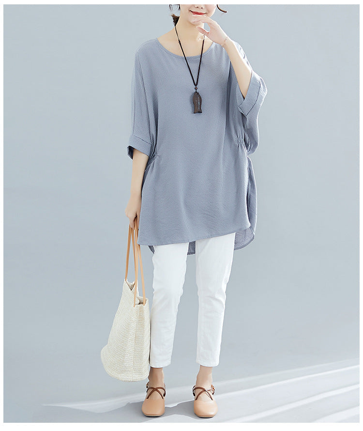 Plus Size Stripes Babydoll Blouse