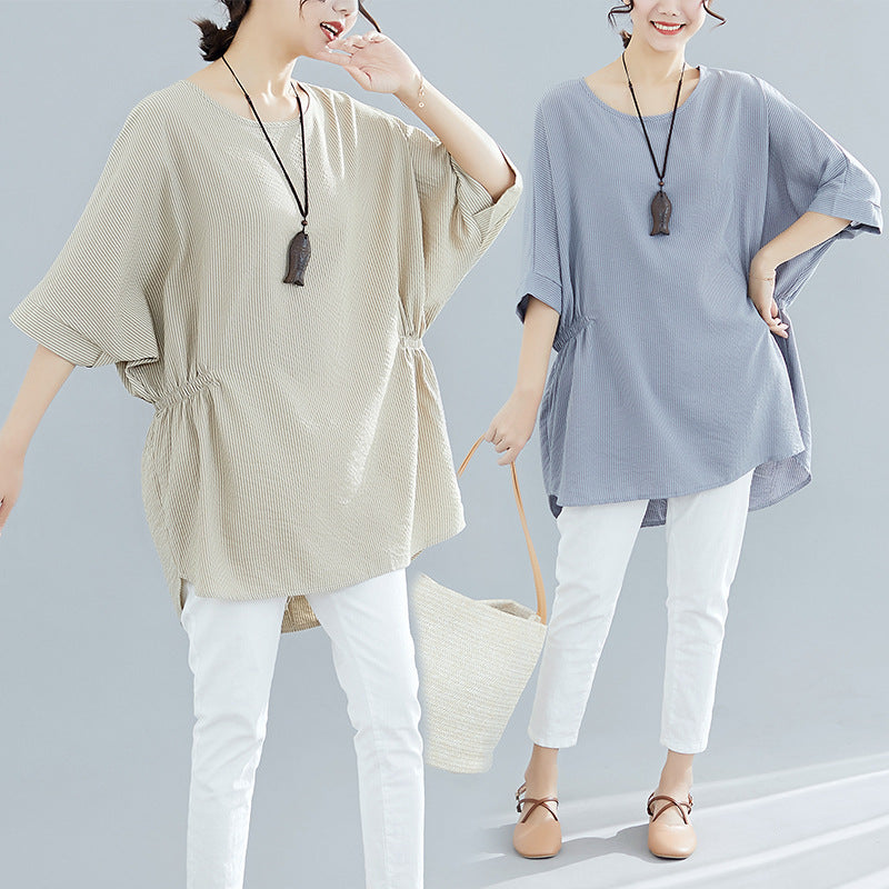 Plus Size Stripes Babydoll Blouse