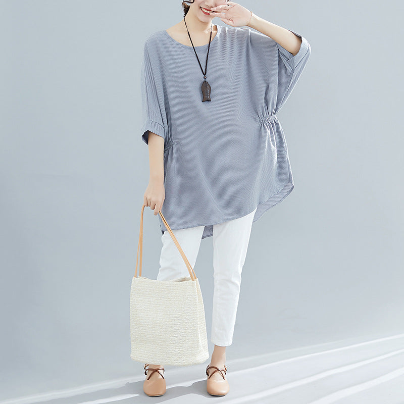 Plus Size Stripes Babydoll Blouse
