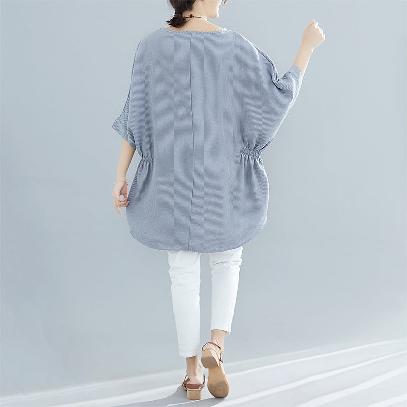 Plus Size Stripes Babydoll Blouse