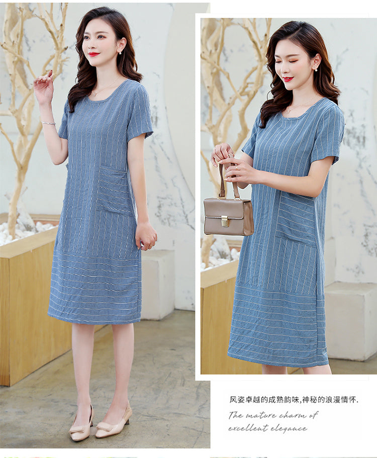 Plus Size Pocket Stripes Shift Dress
