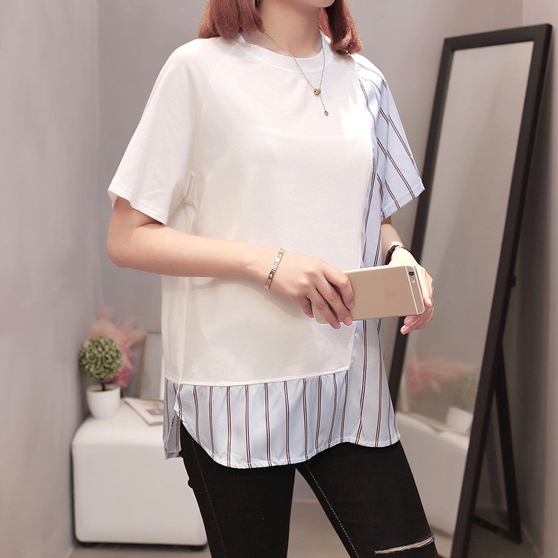 Plus Size Blue Stripes Side Blouse