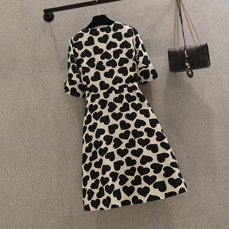 Plus Size Korean V Neck Hearts Dress