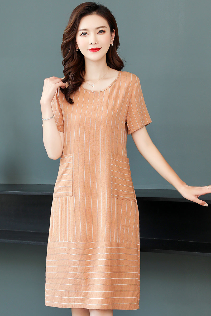 Plus Size Pocket Stripes Shift Dress