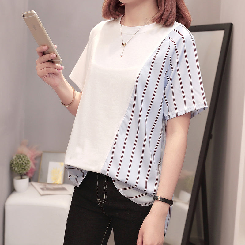 Plus Size Blue Stripes Side Blouse