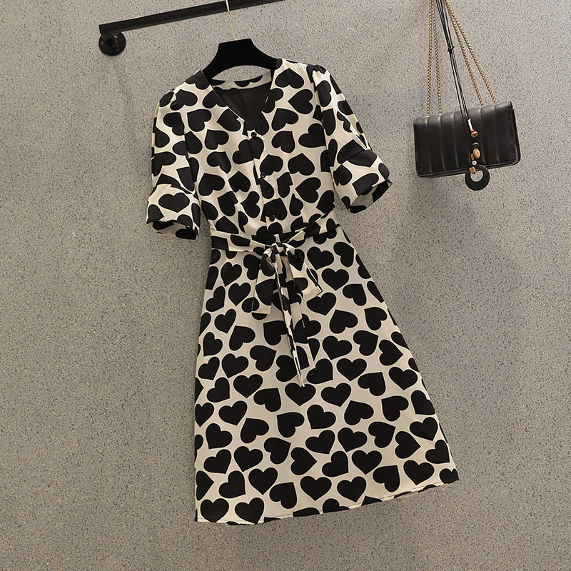Plus Size Korean V Neck Hearts Dress