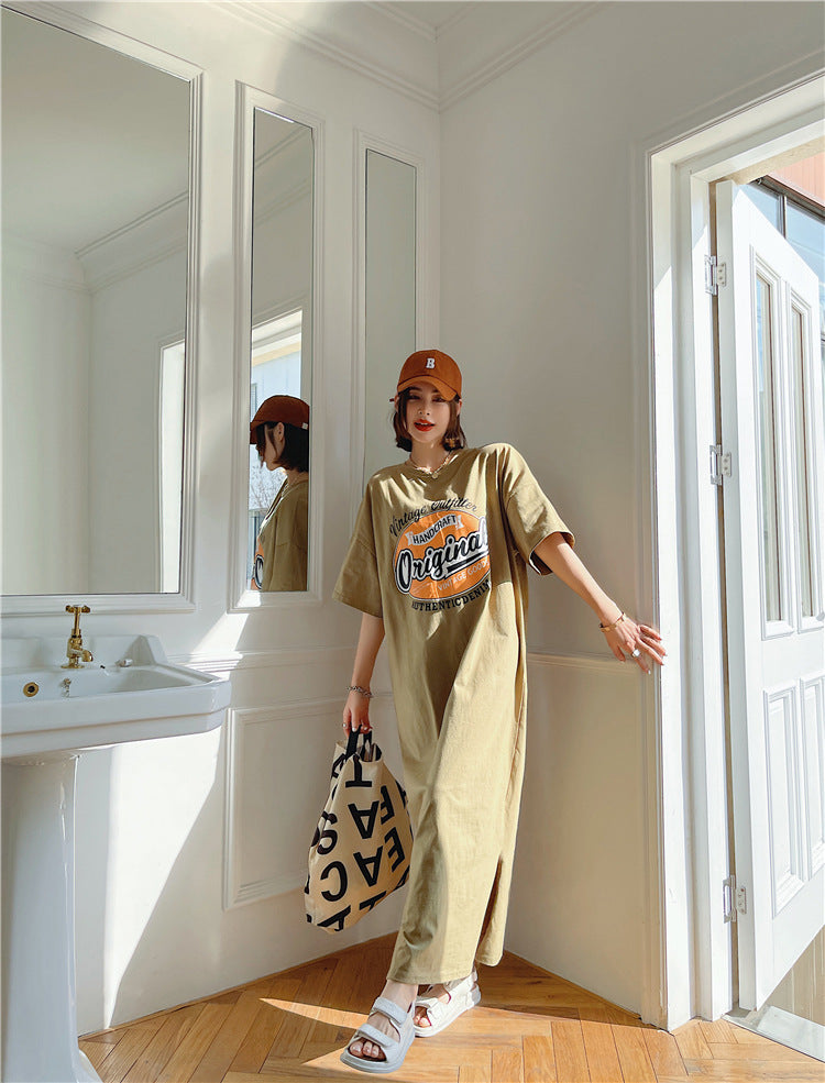 Plus Size Graphic Cotton Midi T Shirt Dress