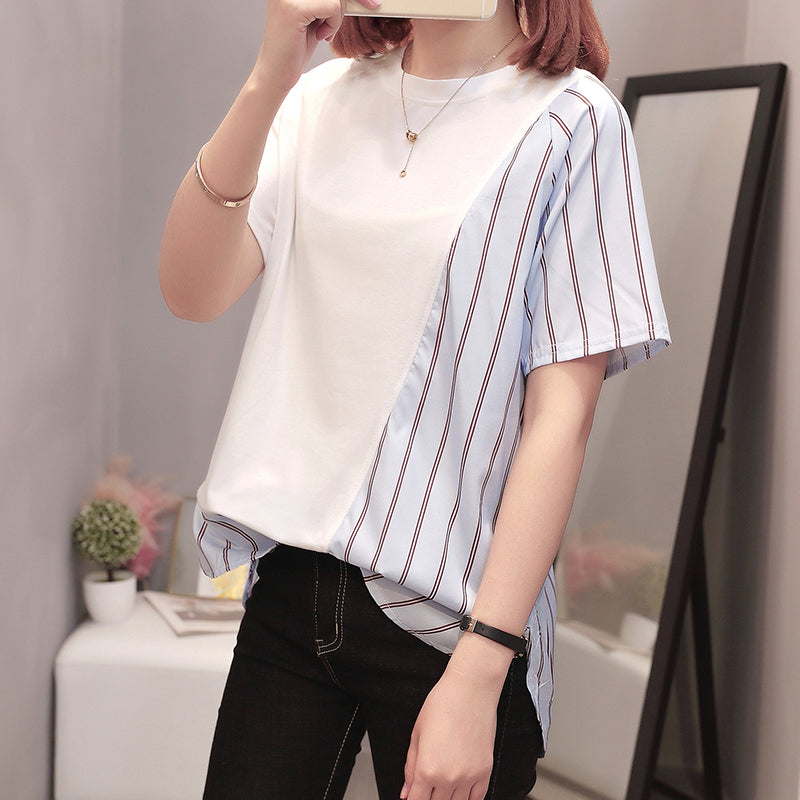 Plus Size Blue Stripes Side Blouse