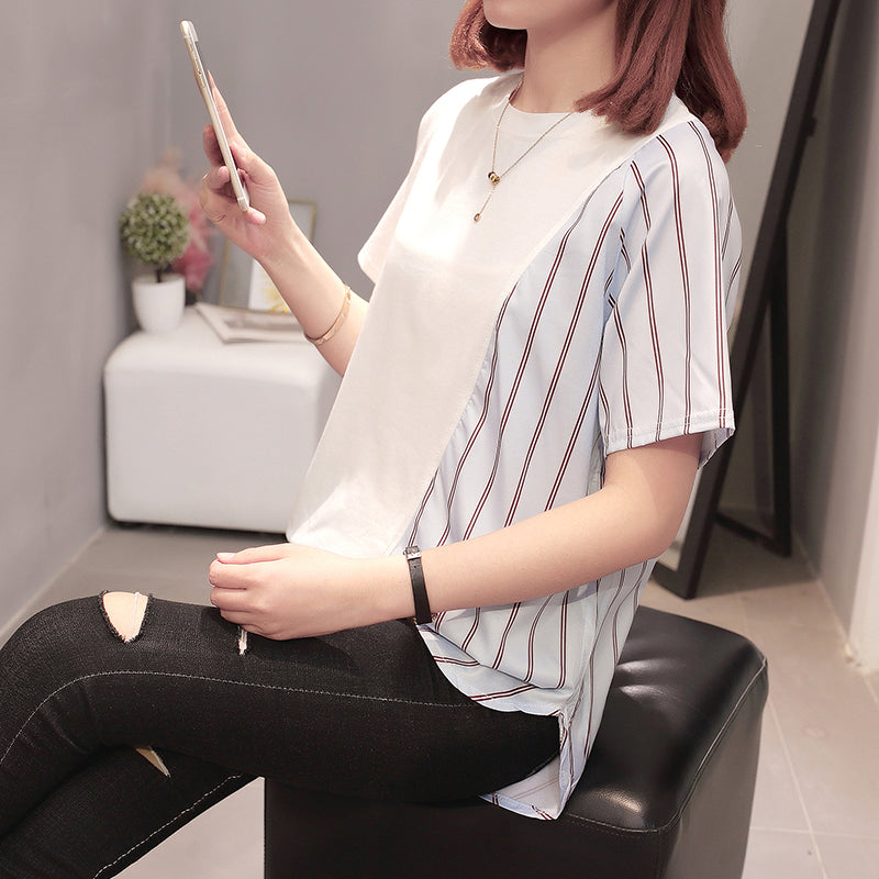 Plus Size Blue Stripes Side Blouse