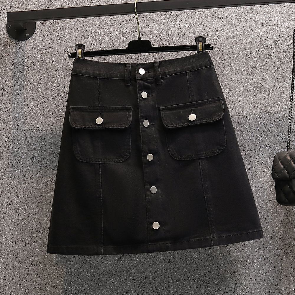 Plus Size Buttons Denim Mini Skirt