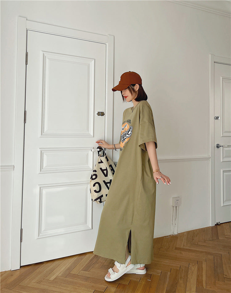Plus Size Graphic Cotton Midi T Shirt Dress