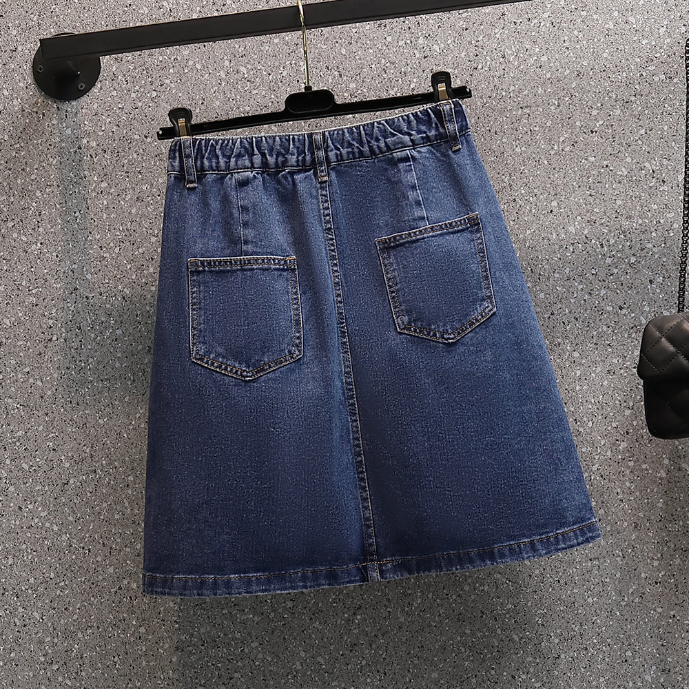 Plus Size Buttons Denim Mini Skirt