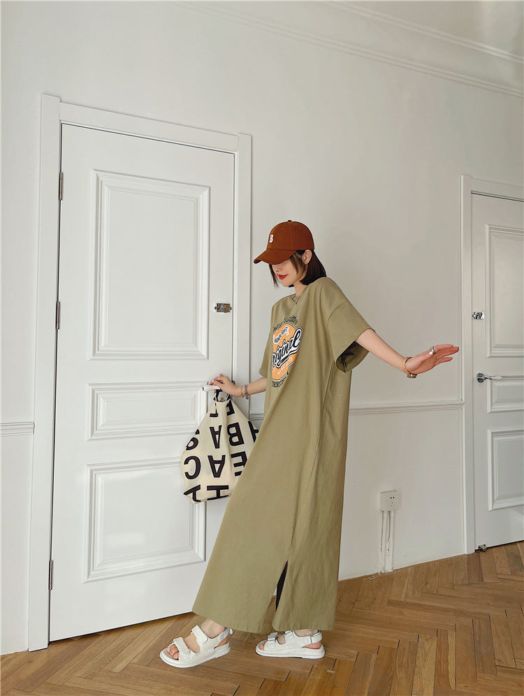 Plus Size Graphic Cotton Midi T Shirt Dress