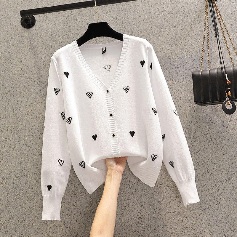 Plus Size White Hearts Cardigan