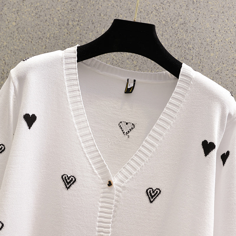Plus Size White Hearts Cardigan