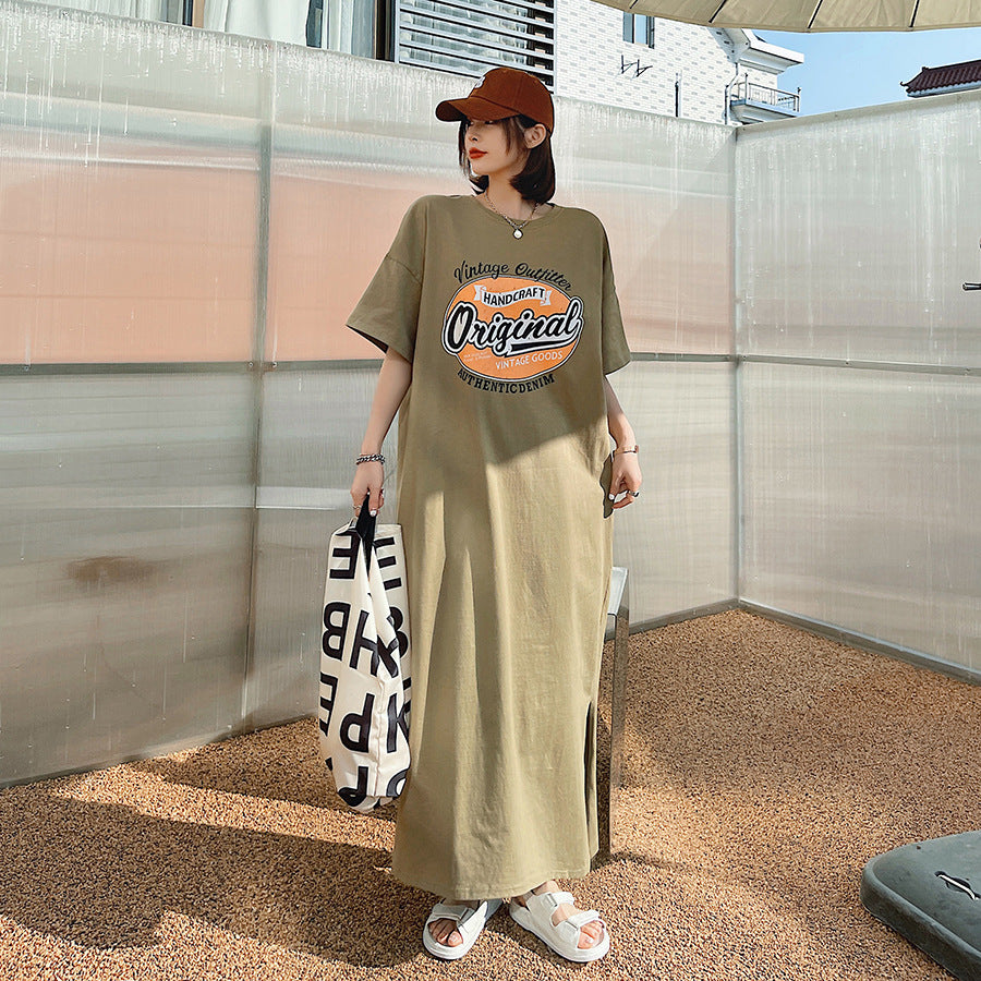 Plus Size Graphic Cotton Midi T Shirt Dress