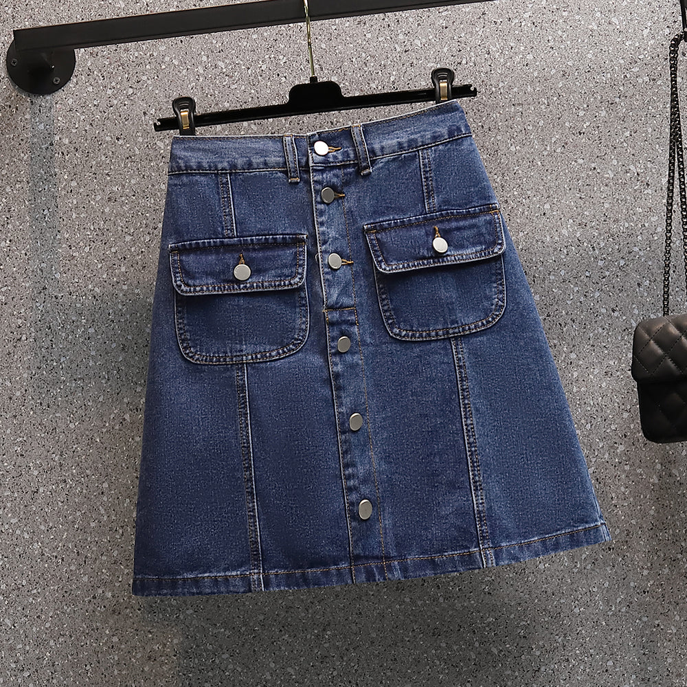 Plus Size Buttons Denim Mini Skirt