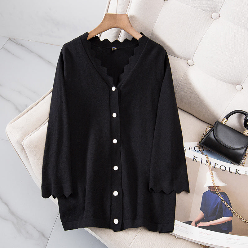 Plus Size Scallop Buttons Top