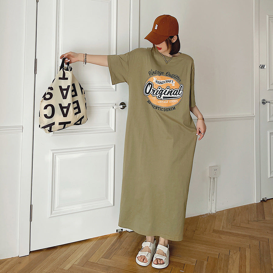 Plus Size Graphic Cotton Midi T Shirt Dress