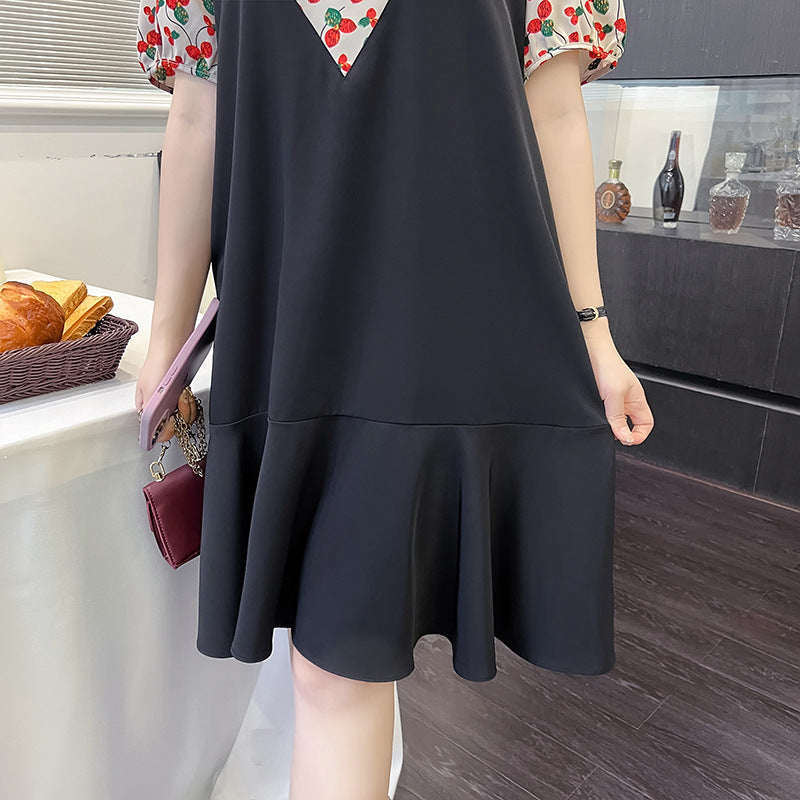 Plus Size Korean Mock 2 Piece Cherry Dress
