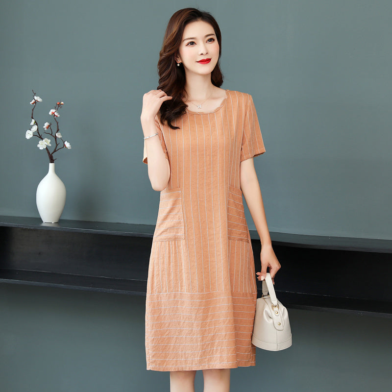 Plus Size Pocket Stripes Shift Dress