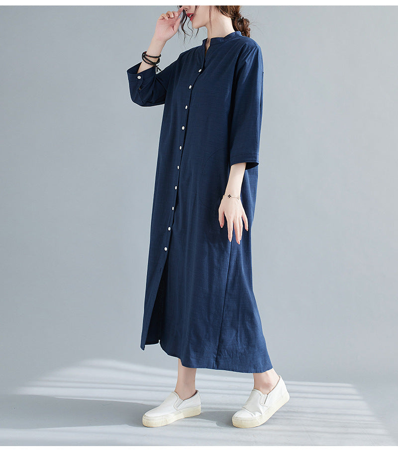 Plus Size Notch Neck Buttons Midi Dress