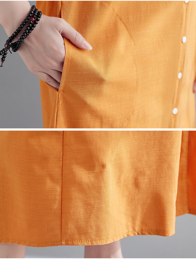 Plus Size Notch Neck Buttons Midi Dress