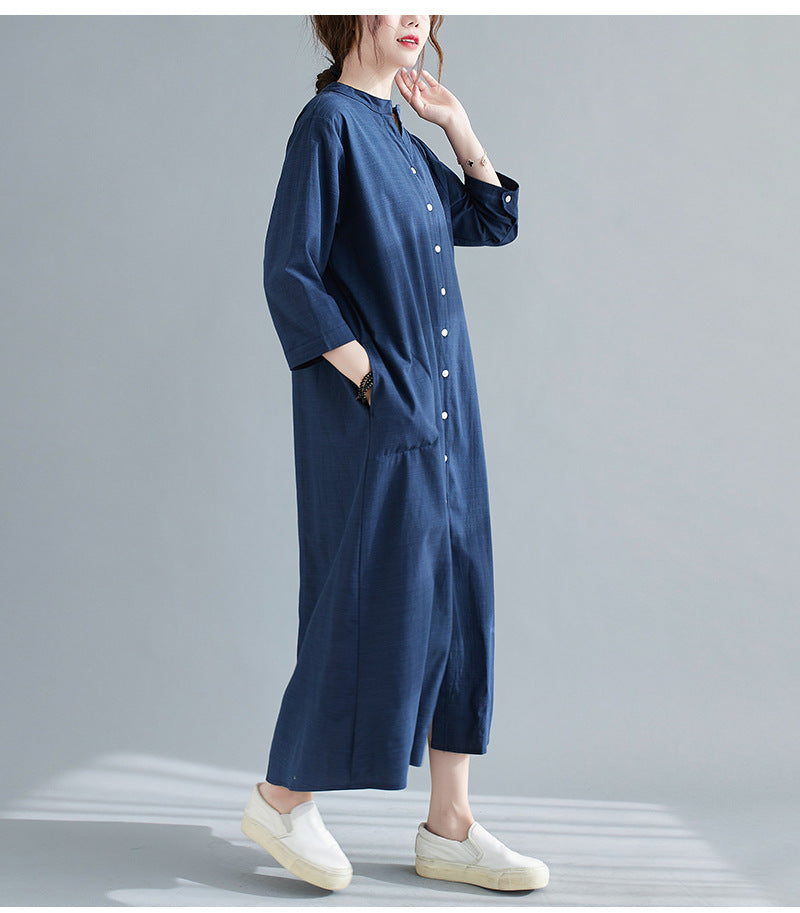 Plus Size Notch Neck Buttons Midi Dress