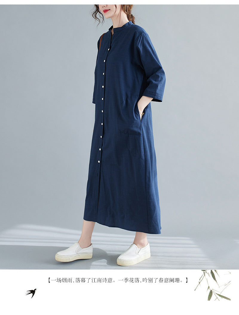 Plus Size Notch Neck Buttons Midi Dress