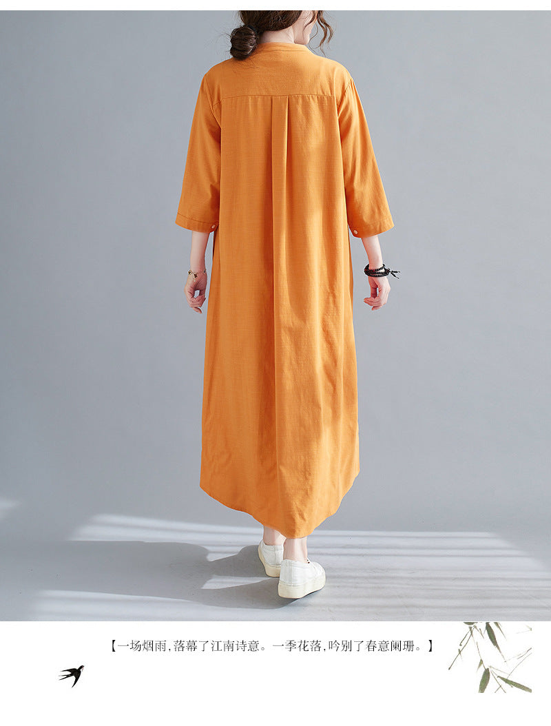 Plus Size Notch Neck Buttons Midi Dress