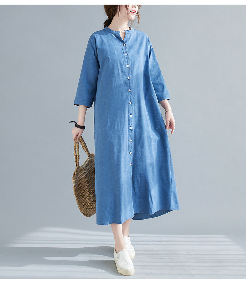 Plus Size Notch Neck Buttons Midi Dress