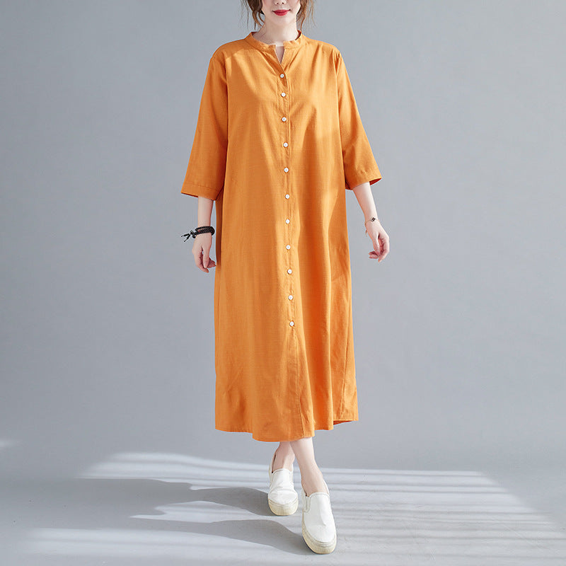 Plus Size Notch Neck Buttons Midi Dress