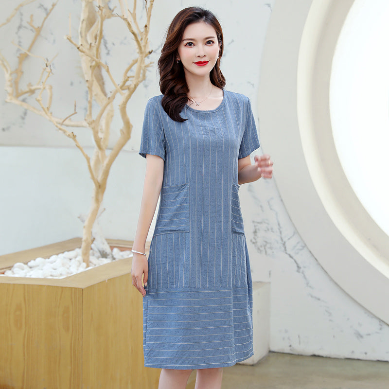 Plus Size Pocket Stripes Shift Dress