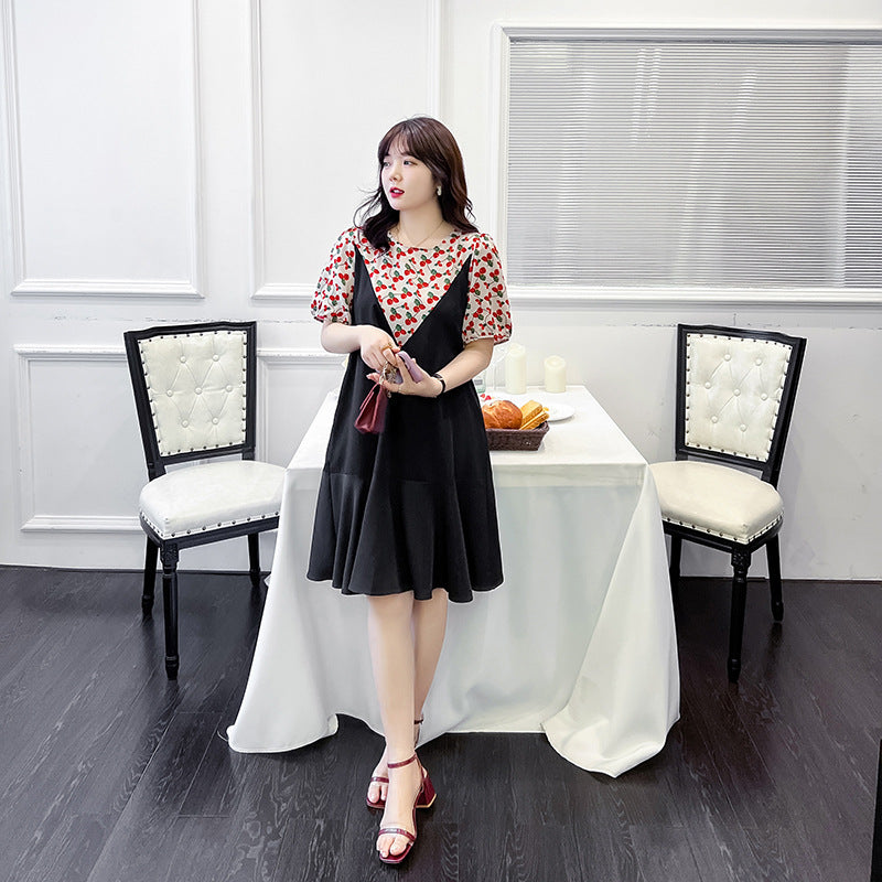 Plus Size Korean Mock 2 Piece Cherry Dress