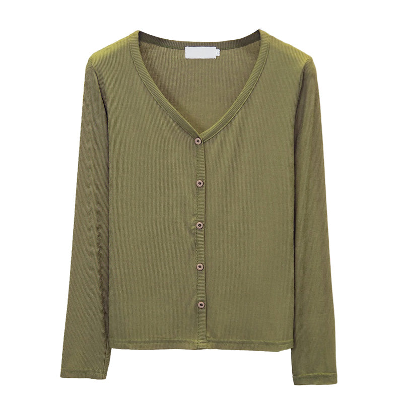 Plus Size Buttons V Neck Long Sleeve T Shirt Top