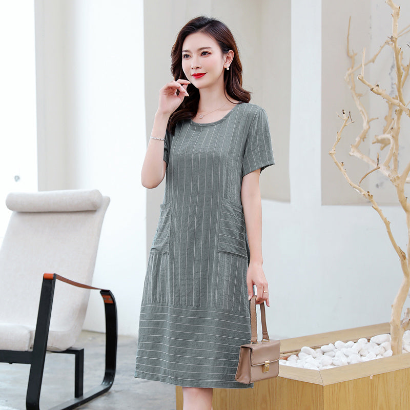 Plus Size Pocket Stripes Shift Dress
