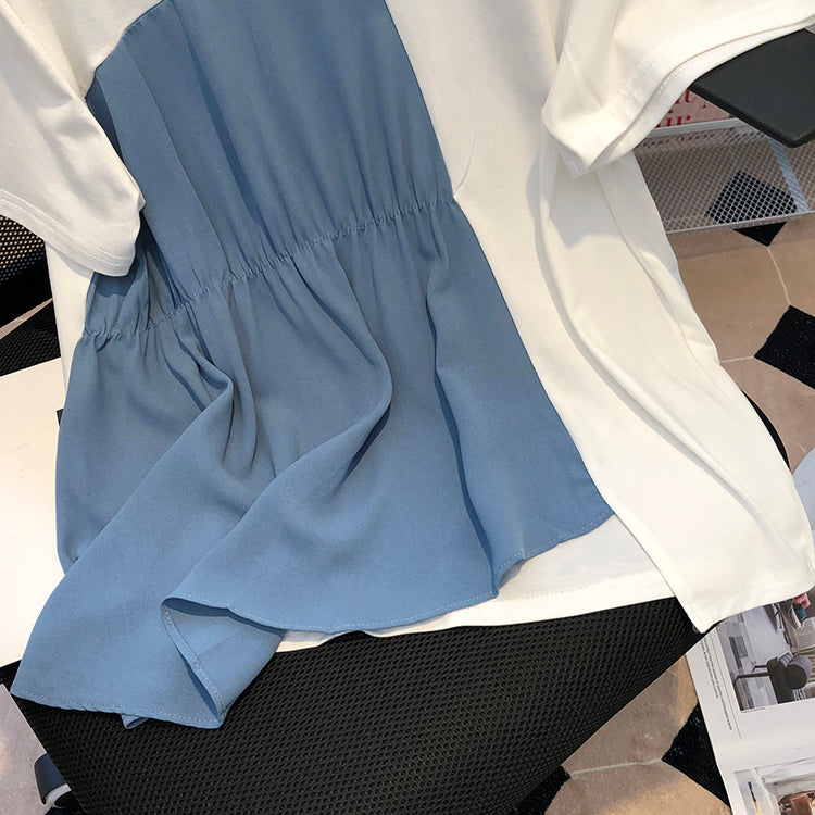 Plus Size Korean Colour Block Babydoll Blouse