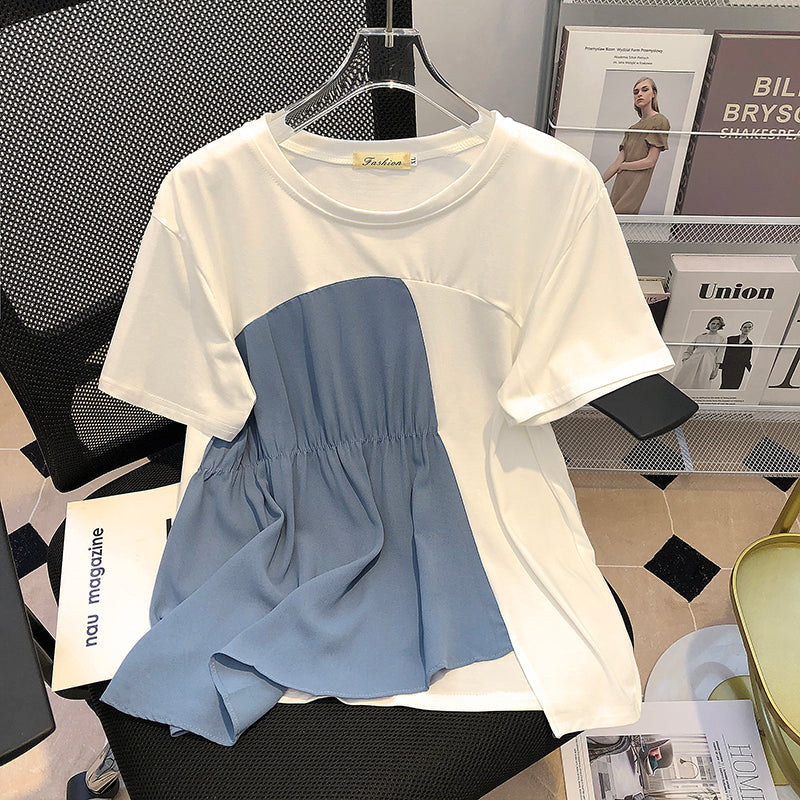 Plus Size Korean Colour Block Babydoll Blouse