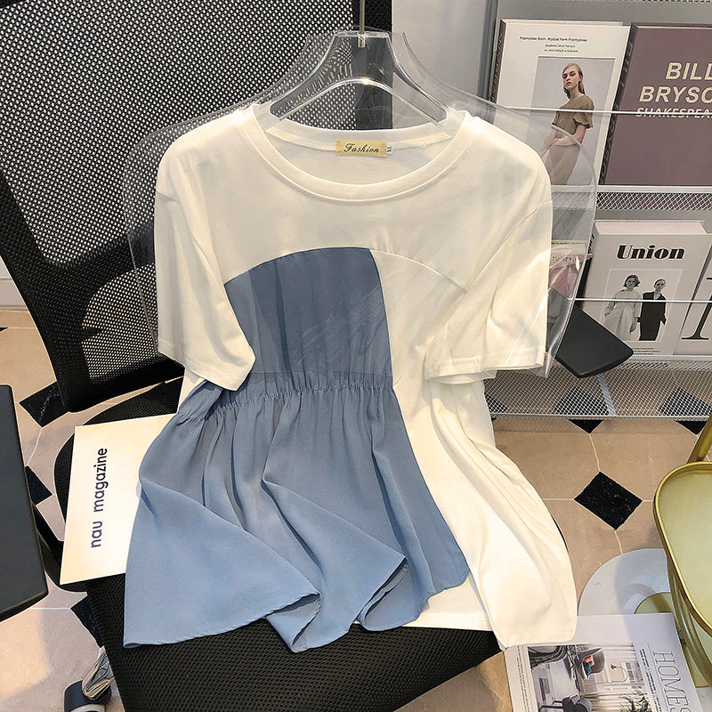 Plus Size Korean Colour Block Babydoll Blouse