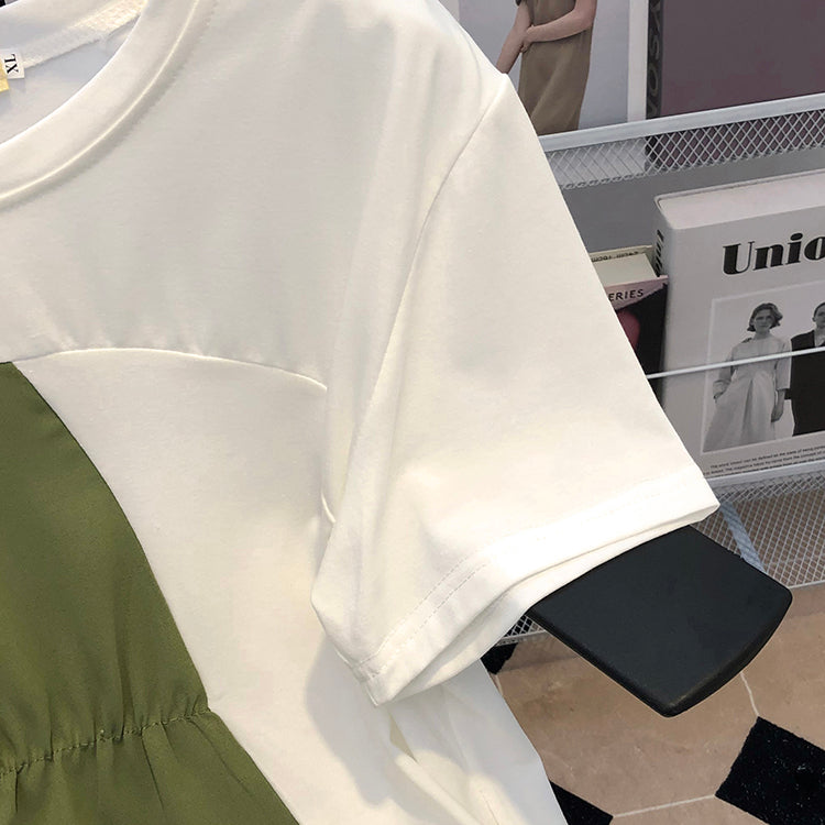 Plus Size Korean Colour Block Babydoll Blouse