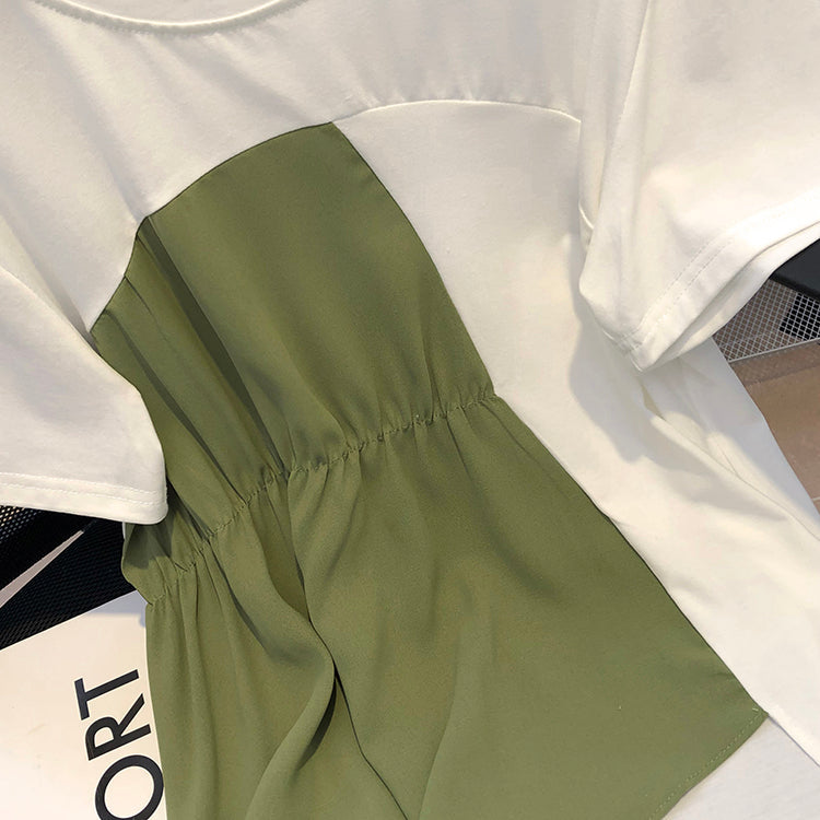 Plus Size Korean Colour Block Babydoll Blouse