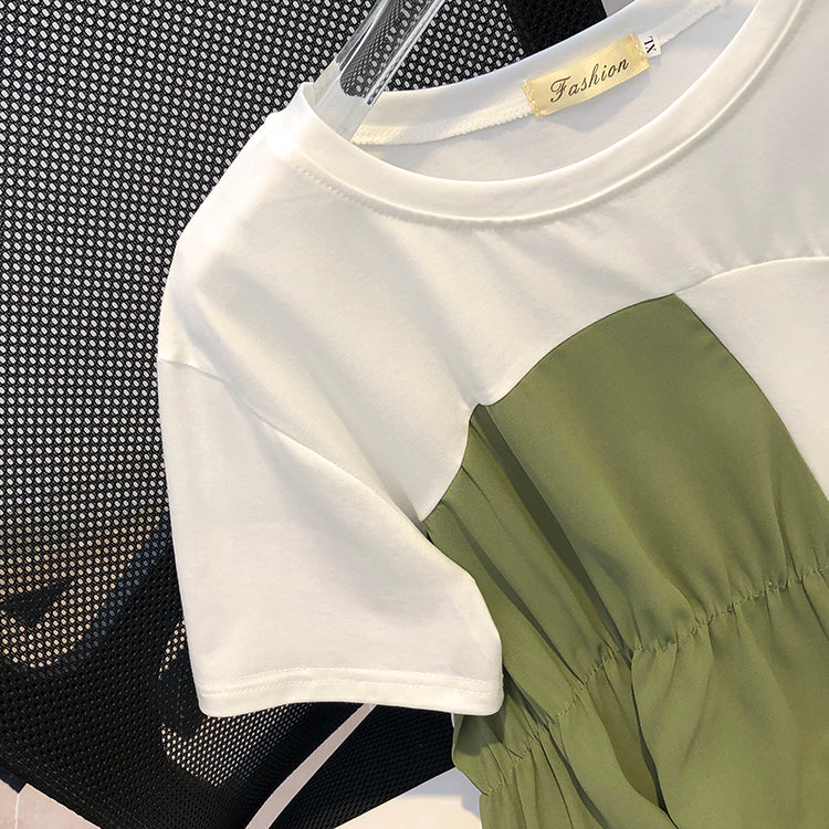 Plus Size Korean Colour Block Babydoll Blouse