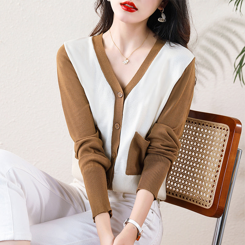 Plus Size Colour Block Cardigan Sweater Top