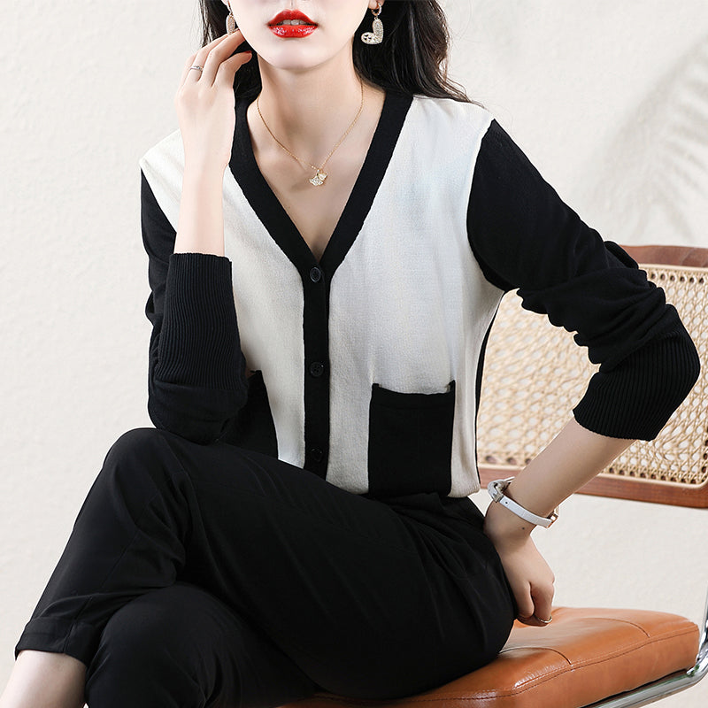 Plus Size Colour Block Cardigan Sweater Top