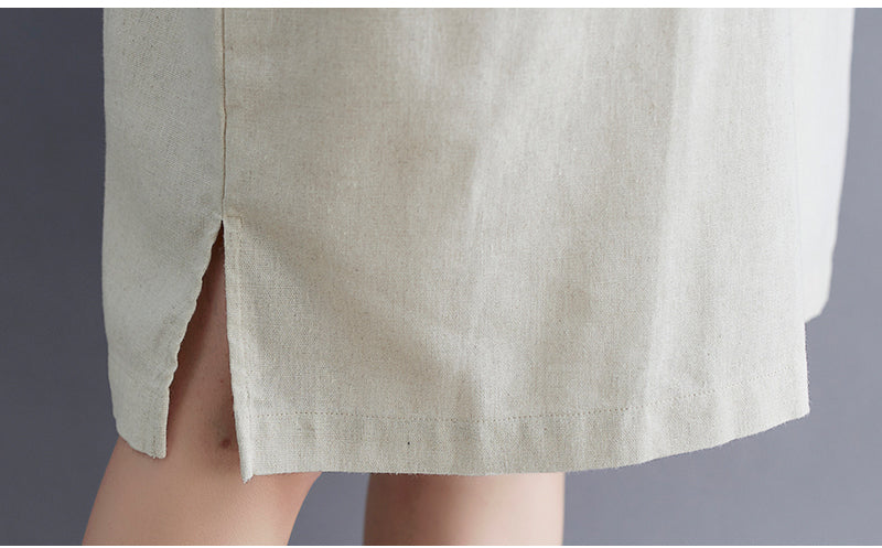 Plus Size Cotton Linen Pocket Polo Dress