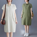 Plus Size Cotton Linen Pocket Polo Dress