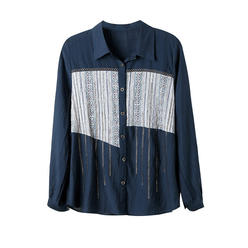 Plus Size Ethnic Pattern Long Sleeve Shirt Blouse