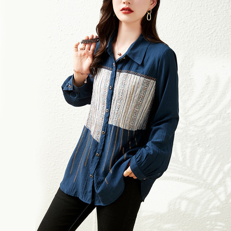 Plus Size Ethnic Pattern Long Sleeve Shirt Blouse