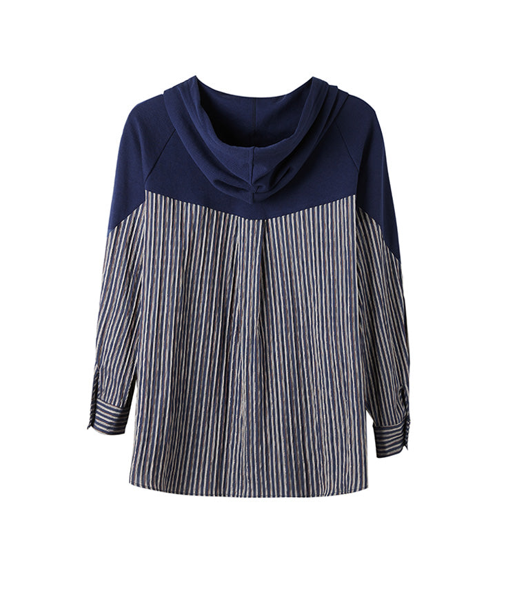 Plus Size Stripe Pattern Hoody Long Sleeve Top